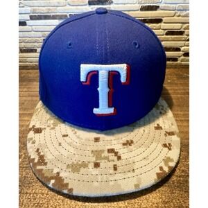 New Era Texas Rangers 59Fifty Hat Cap Memorial Day Blue Camo Fitted 6-7/8